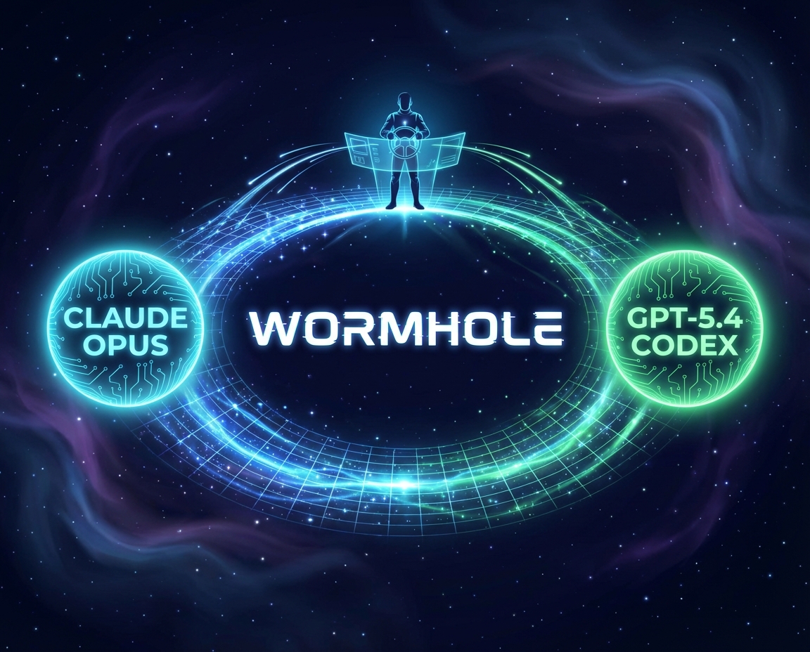 WORMHOLE: Claude Opus and GPT Codex connected through a wormhole in space